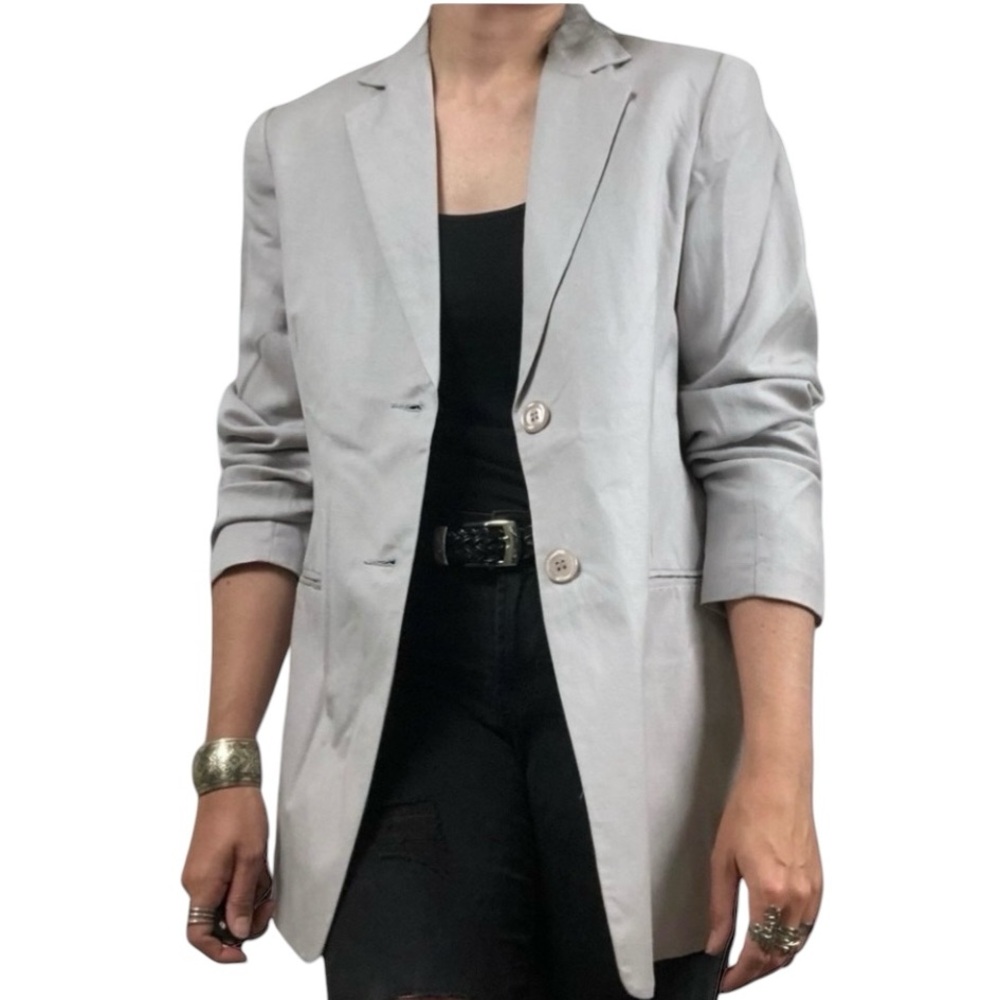 Vintage 80s linen lavender long lined blazer 6L - Picture 2 of 8